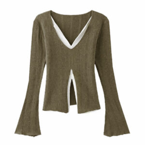 Green V-Neck Long Sleeves